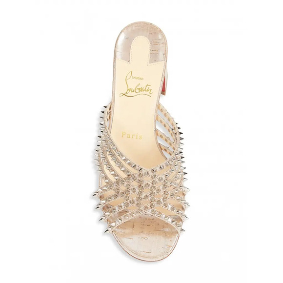 Christian Louboutin Marthaspike 55 Silver Open Sandal Mule Block Heel Pump 36.5 - Picture 7 of 12